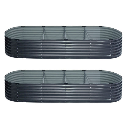 2x Green Fingers Raised Garden Bed 320X80X42cm Oval Planter Box Container Galvanised-Home &amp; Garden > Garden Beds > Garden Beds &amp; Planters-PEROZ Accessories