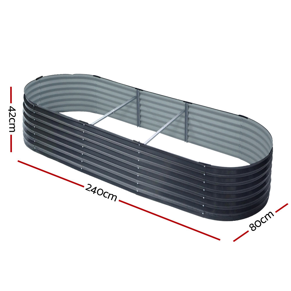 2x Raised Green Fingers Garden Bed 240X80X42cm Oval Planter Box Container Galvanised-Home &amp; Garden > Garden Beds > Garden Beds &amp; Planters-PEROZ Accessories