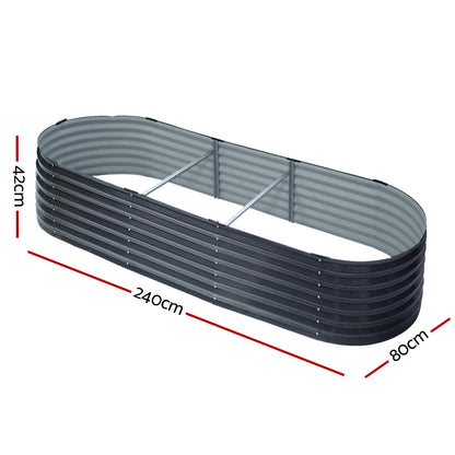 2x Raised Green Fingers Garden Bed 240X80X42cm Oval Planter Box Container Galvanised-Home &amp; Garden > Garden Beds > Garden Beds &amp; Planters-PEROZ Accessories
