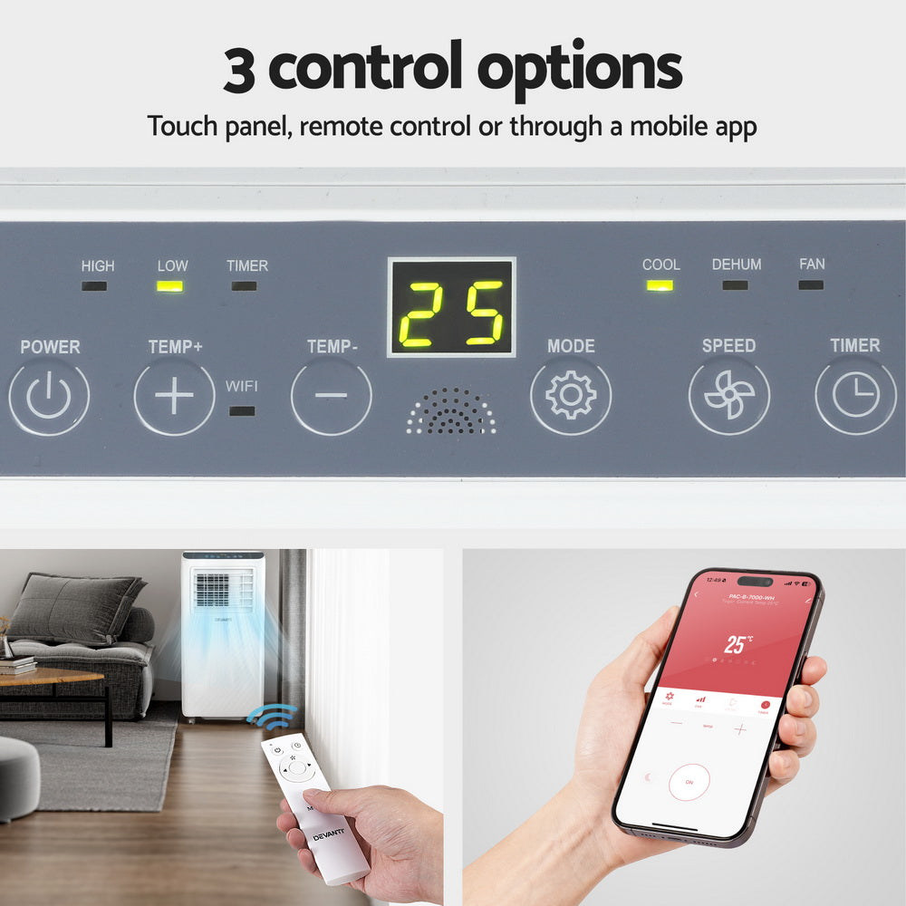 3-in-1 Devanti Portable Air Conditioner Dehumidifier Fan 7000BTU-Appliances > Air Conditioners > Portable Air Conditioners-PEROZ Accessories