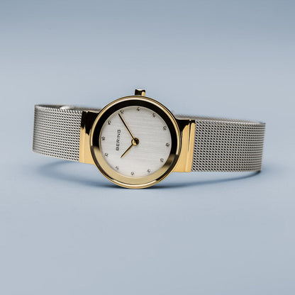 Bering Classic Polished Gold Silver Mesh Watch-PEROZ Accessories