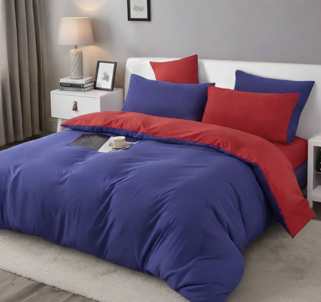 1000TC Reversible King Size Blue and Red Duvet Quilt Cover Set-Home &amp; Garden > Bedding-PEROZ Accessories