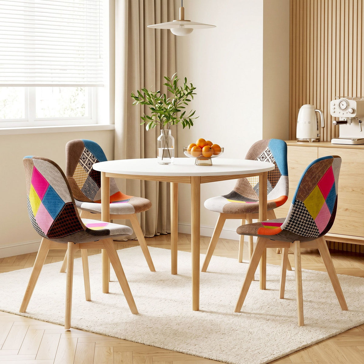 1 Artiss Dining Table and 4 Fabric Eiffel Chairs Set White-Furniture > Dining > Dining Set-PEROZ Accessories