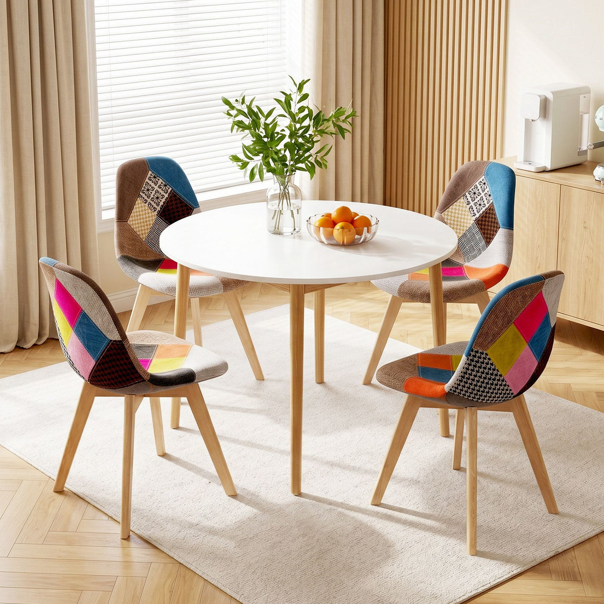 1 Artiss Dining Table and 4 Fabric Eiffel Chairs Set White-Furniture > Dining > Dining Set-PEROZ Accessories