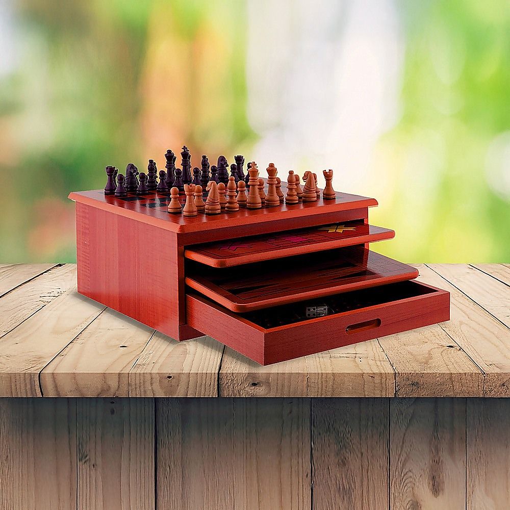 10 in 1 Wooden Chess Board Games Slide Out Checkers House Unit Set-Game Sets &amp; Kits-PEROZ Accessories