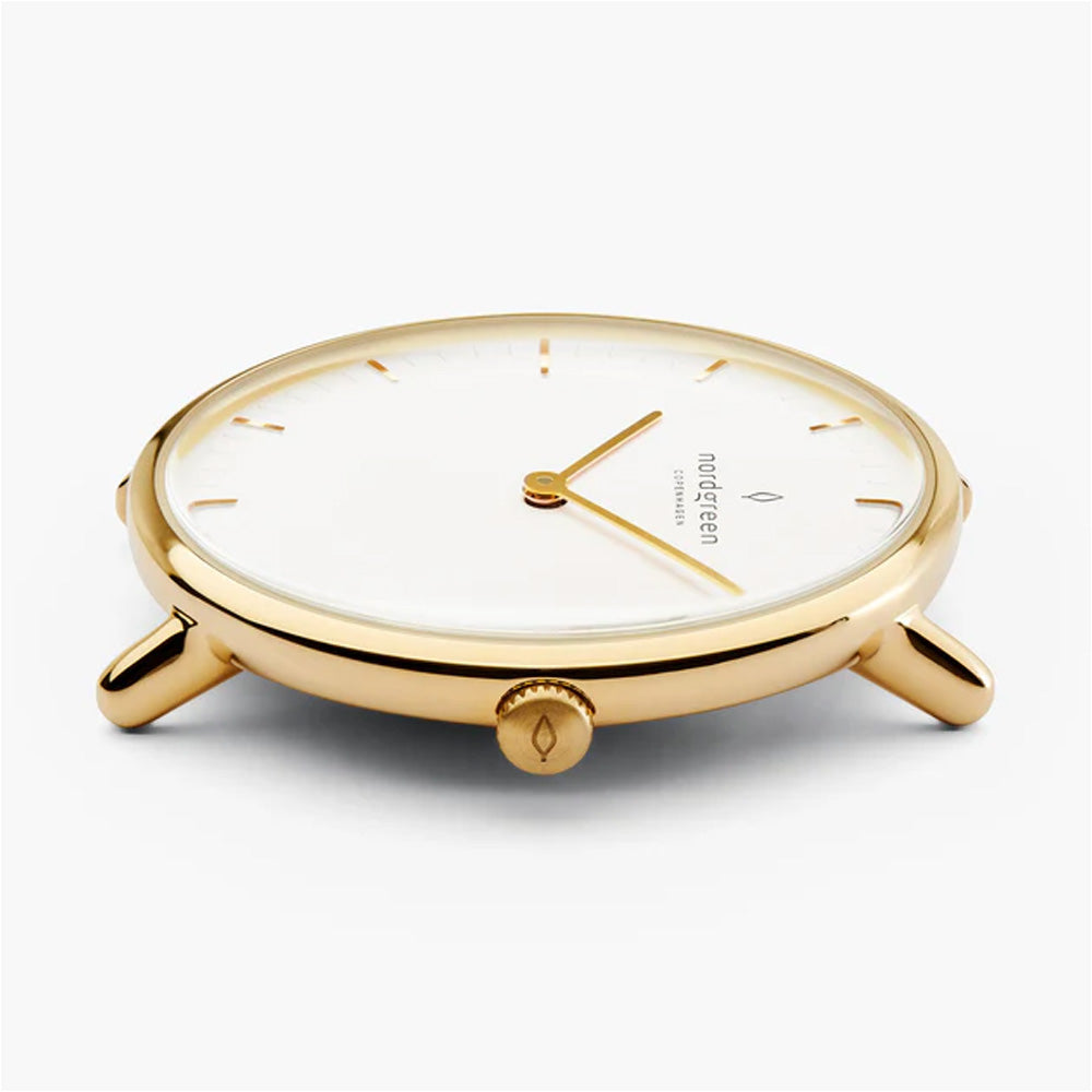 Nordgreen Native 36mm Yellow Gold Case Black Leather Strap Watch-PEROZ Accessories