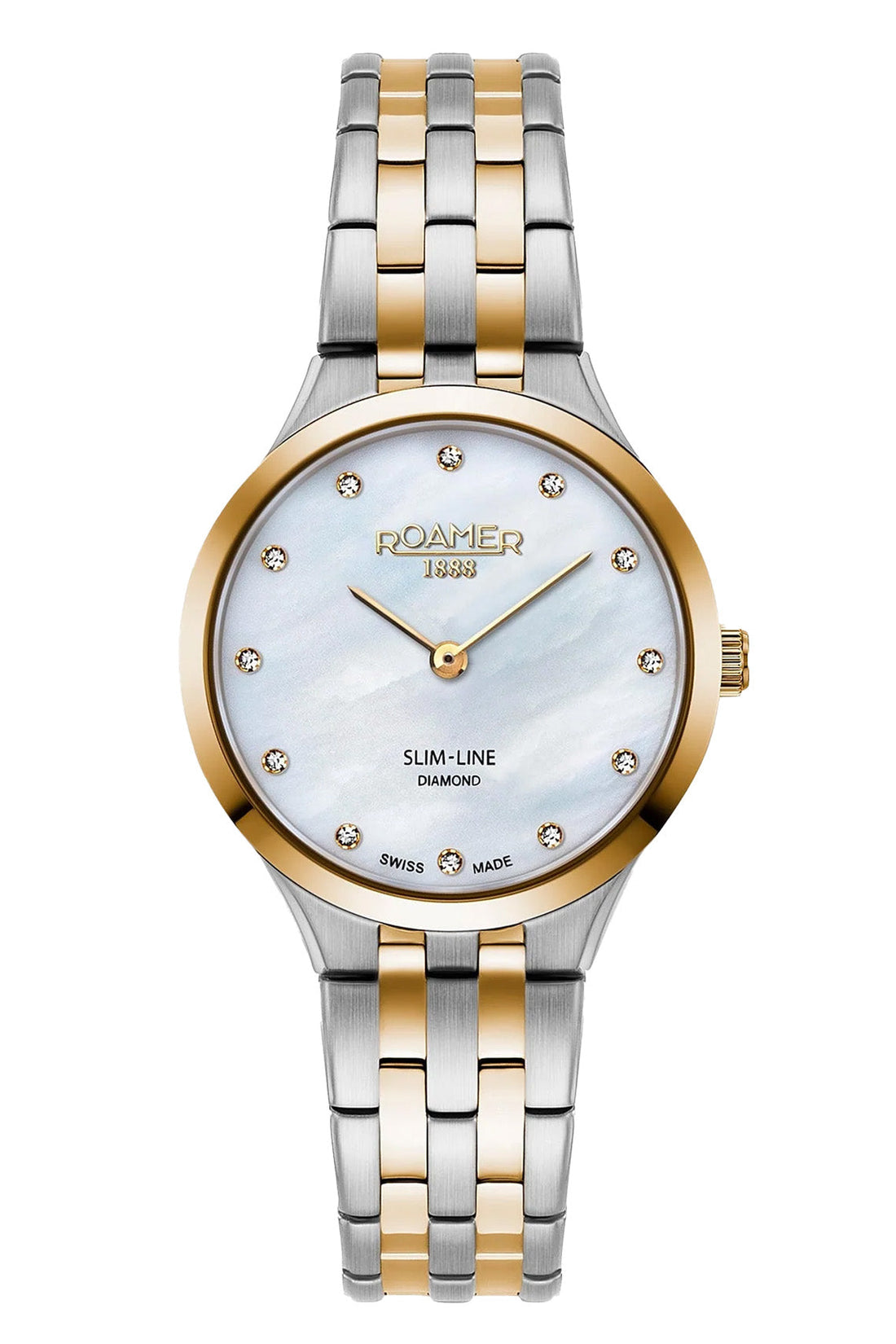 Roamer Slim Line 30mm Mother of Pearl and Diamond Dial Two Tone Stainless Steel Strap Watch-PEROZ Accessories