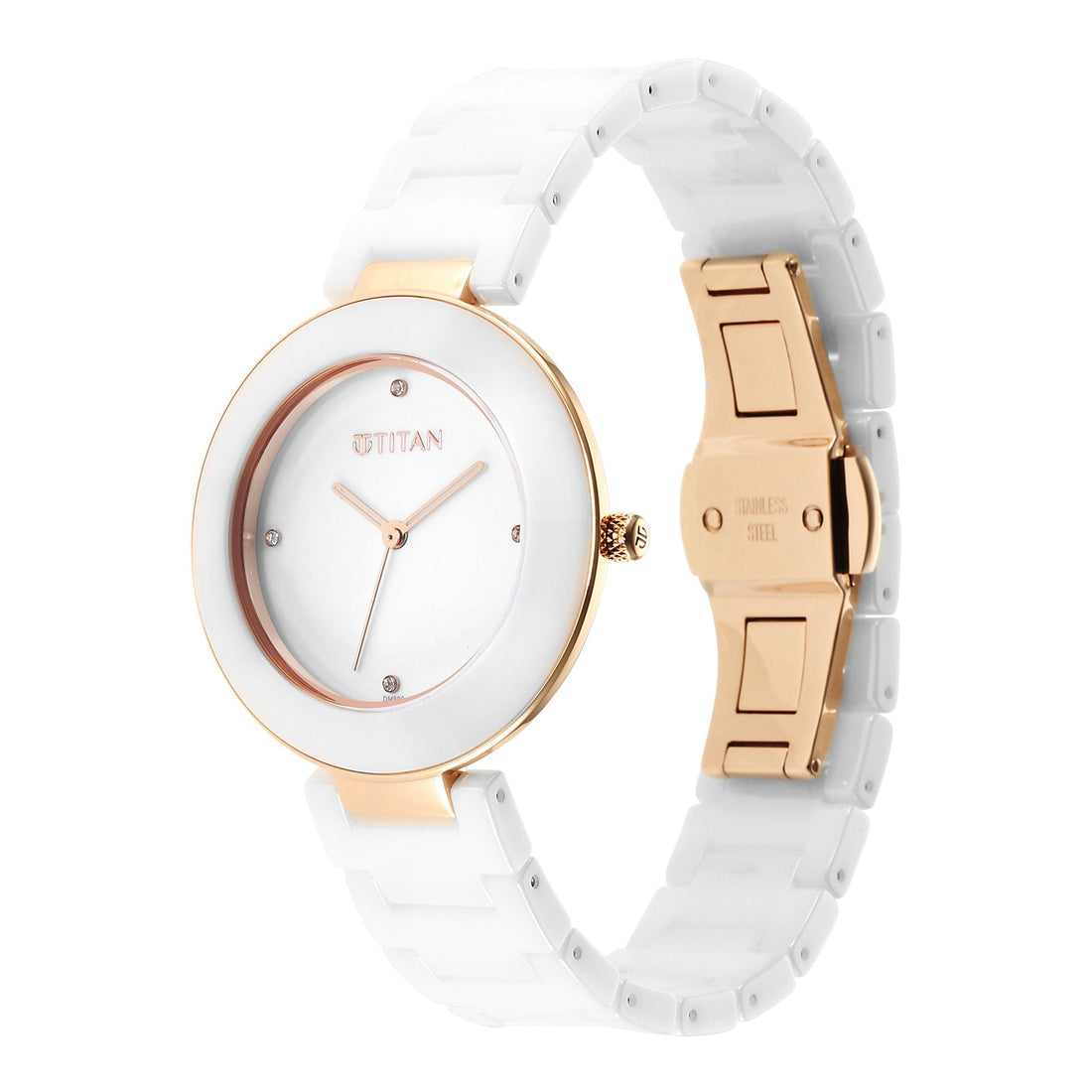 Titan Purple Ceramics White Dial Analogue Ceramic Strap watch for Women-PEROZ Accessories