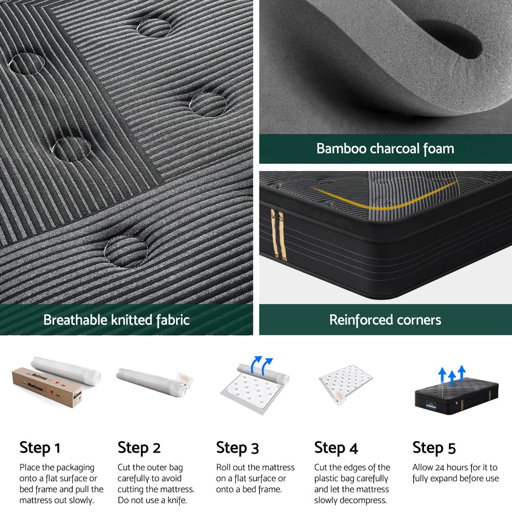 35cm Giselle Mattress King Single Bed Bamboo Pocket Firm Foam-Furniture > Mattresses > King Single Mattress-PEROZ Accessories