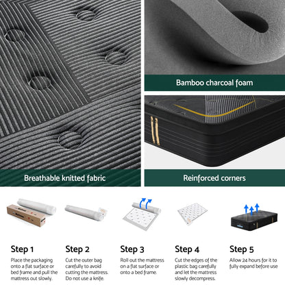 35cm Giselle Mattress King Single Bed Bamboo Pocket Firm Foam-Furniture > Mattresses > King Single Mattress-PEROZ Accessories