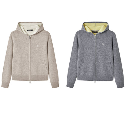 EVERAU  100% Wool Cardigan Knit Zip Hoodie Tanno