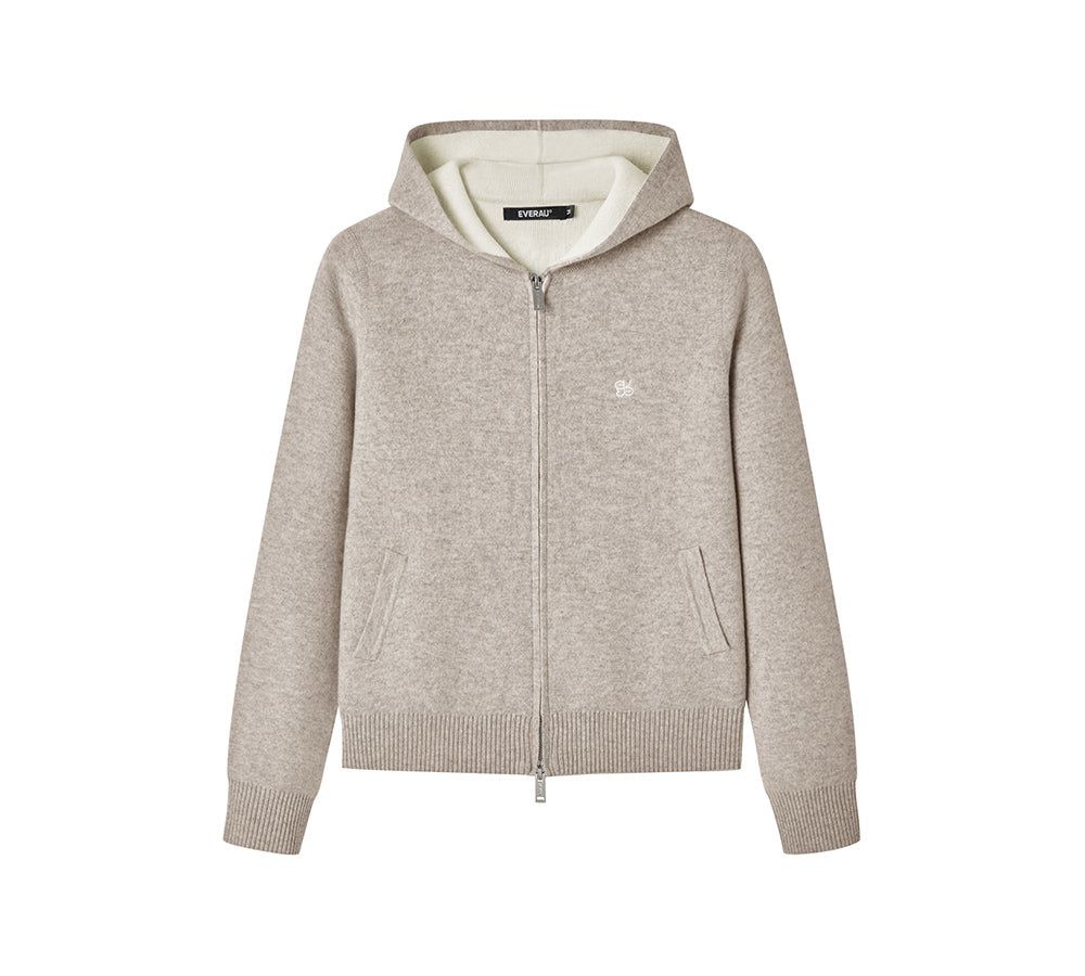 EVERAU  100% Wool Cardigan Knit Zip Hoodie Tanno