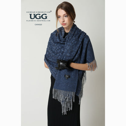 Ugg Cashmere &amp; Wool Wrap Navy and Grey-Wrap-PEROZ Accessories
