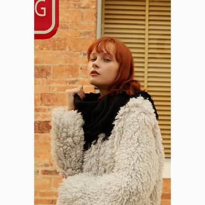 Ugg Fringed Check Wool Scarf Black-Scarves-PEROZ Accessories