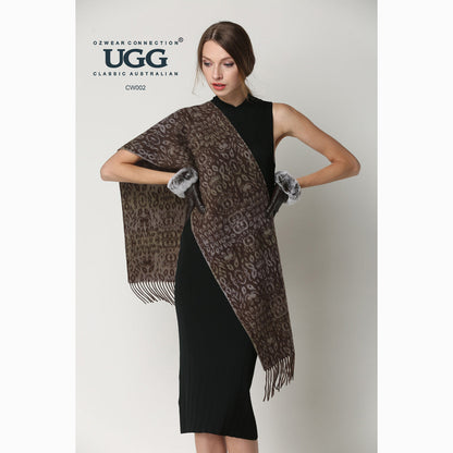 Ugg Cashmere &amp; Wool Scarf Chocolate and Tan-Scarves-PEROZ Accessories
