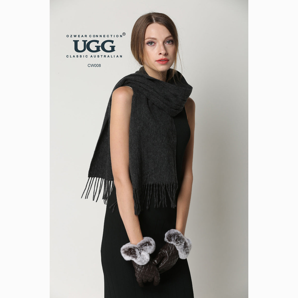 Ugg Cashmere &amp; Wool Scarf Charcoal-Scarves-PEROZ Accessories