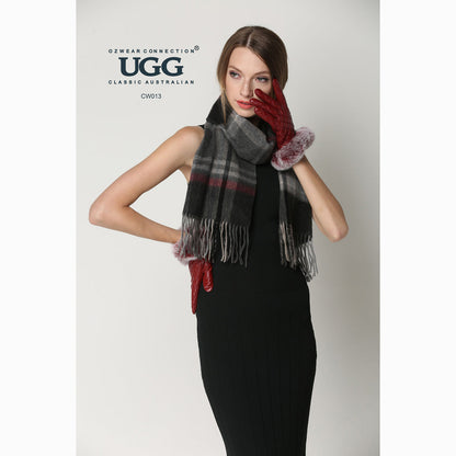Ugg Cashmere &amp; Wool Scarf Grey and Camel (Check)-Scarves-PEROZ Accessories