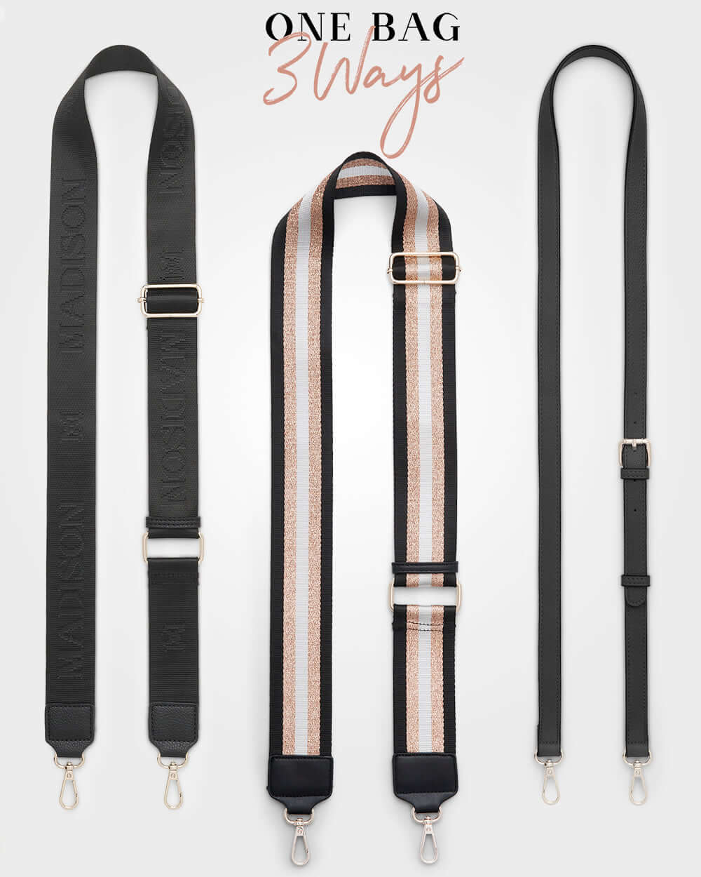 Monica &quot;Wear It 3 Ways&quot; Giftbox - Metallic Stripe, Monogram &amp; Matching Bag Strap-Gift-PEROZ Accessories