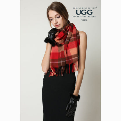 Ugg 100% Wool Scarf Check Red and Brown-Scarves-PEROZ Accessories