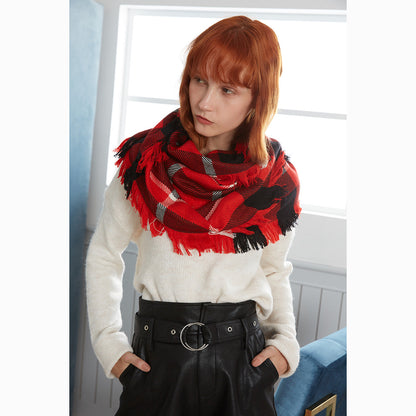 Ugg Fringed Check Wool Scarf Red and Check-Scarves-PEROZ Accessories