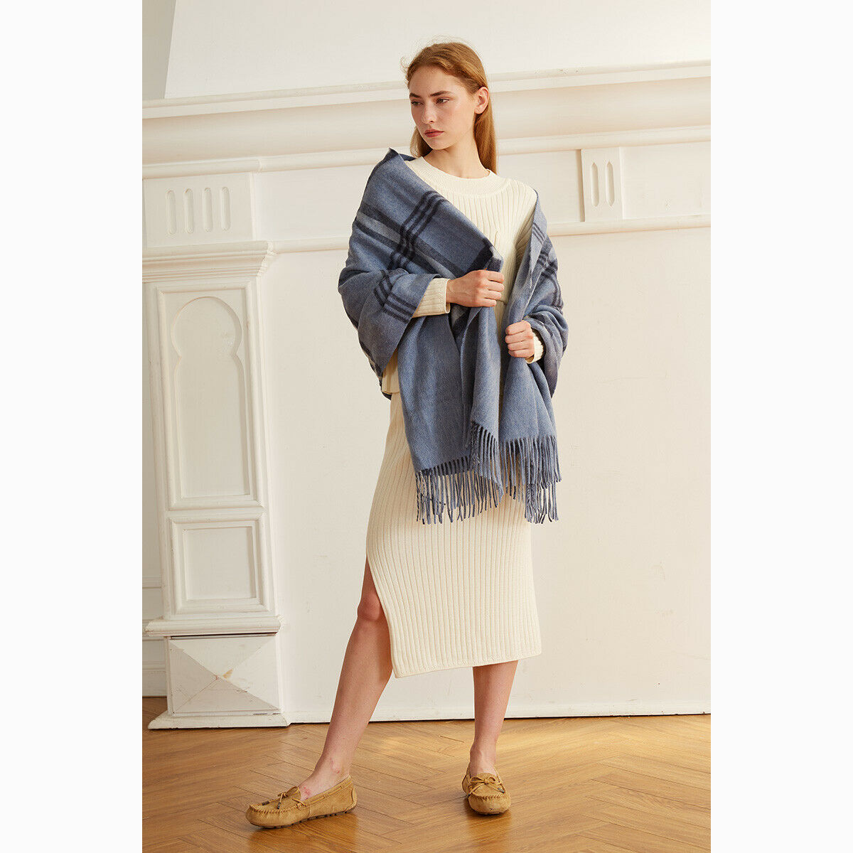 Ugg 100% Australian Merino Wool Reversible Wrap Steel Blue-Wrap-PEROZ Accessories