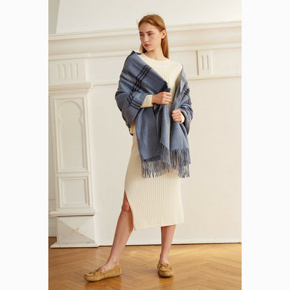 Ugg 100% Australian Merino Wool Reversible Wrap Steel Blue-Wrap-PEROZ Accessories