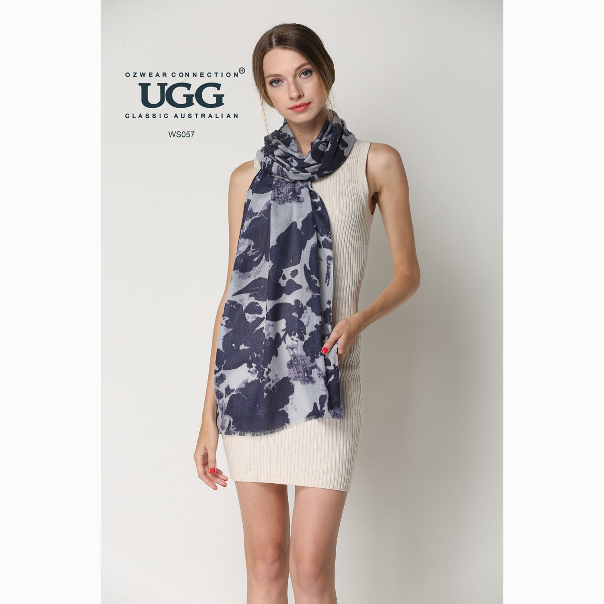 Ugg 100% Australian Merino Wool Scarf White and Grey-Scarves-PEROZ Accessories