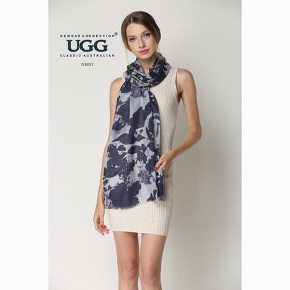 Ugg 100% Australian Merino Wool Scarf White and Grey-Scarves-PEROZ Accessories