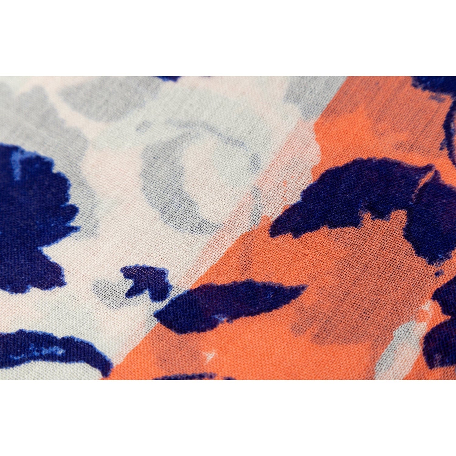 100% Australian Wool Print Scarf White Blue and Orange-Scarves-PEROZ Accessories