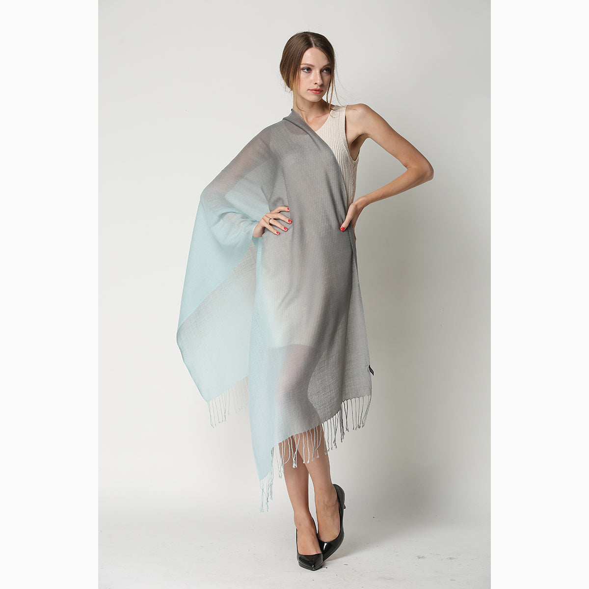 Ugg 100% Merino Wool Tie Dye Scarf Aqua and Grey-Scarves-PEROZ Accessories