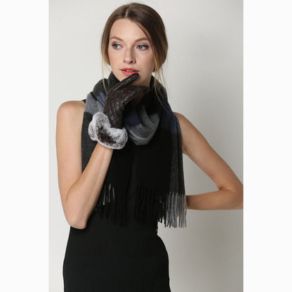 Ugg Cashmere &amp; Wool Scarf Blue Grey and Black-Scarves-PEROZ Accessories