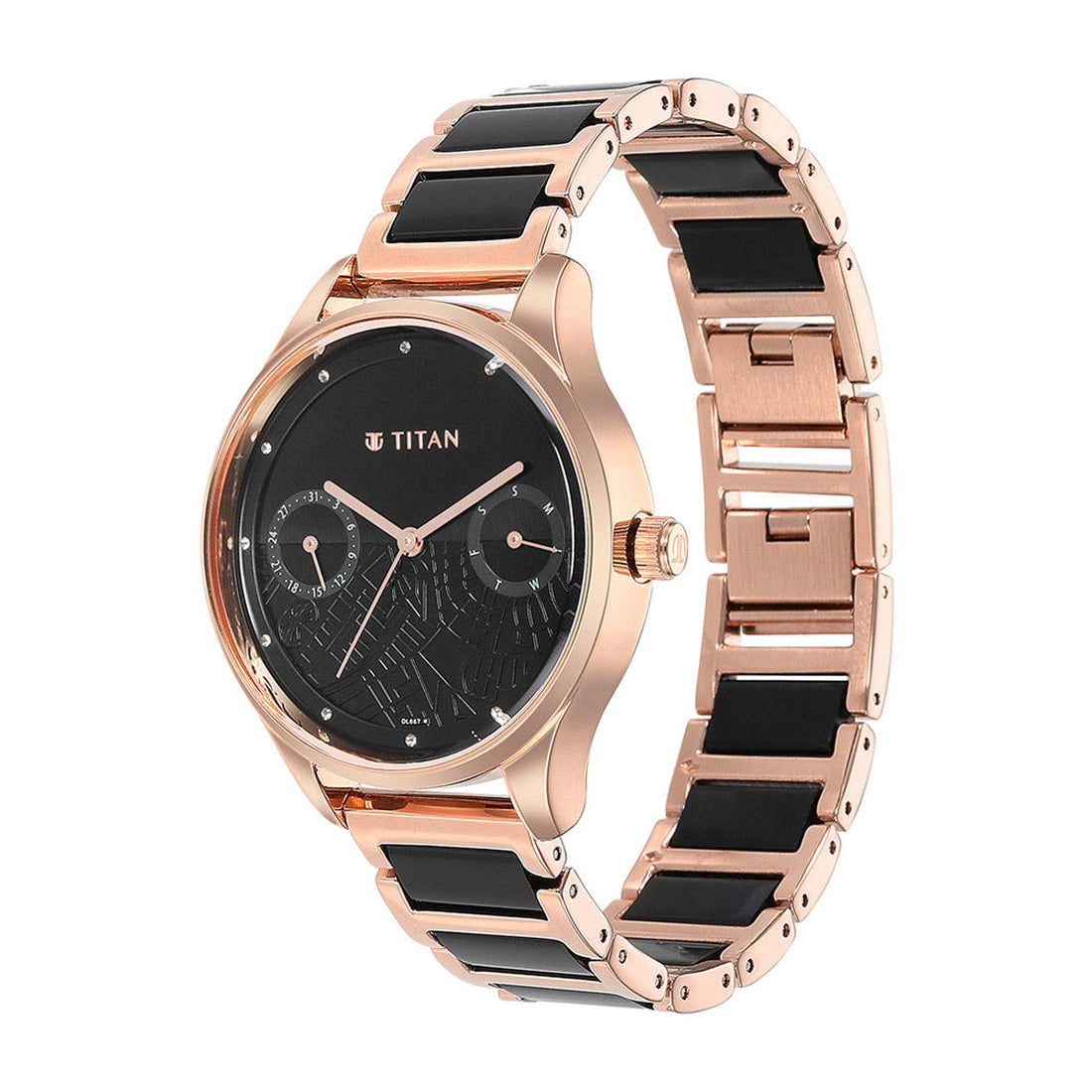 Titan Purple Acetate Black Dial Analogue with Day and Date Metal and Acetate Strap Watch for Women-PEROZ Accessories