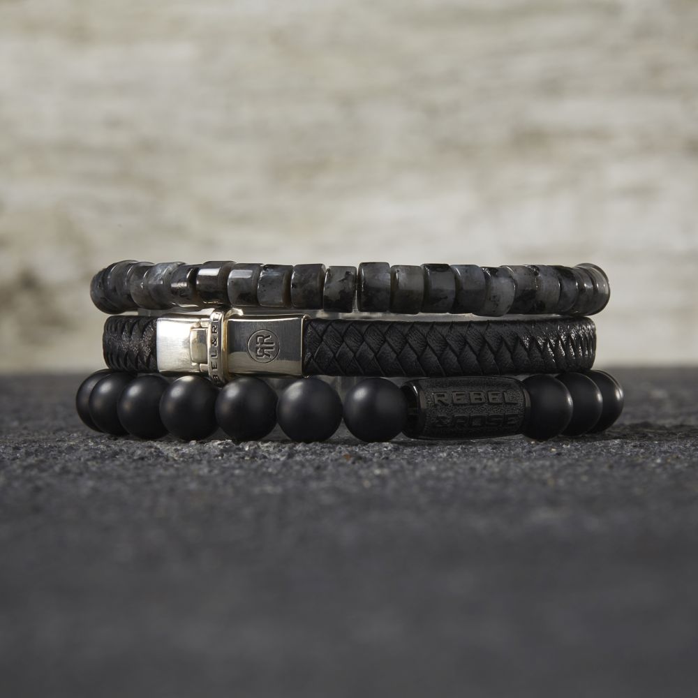 Rebel and Rose Slices - Larvakite Dark Grey 6mm Bracelet-PEROZ Accessories