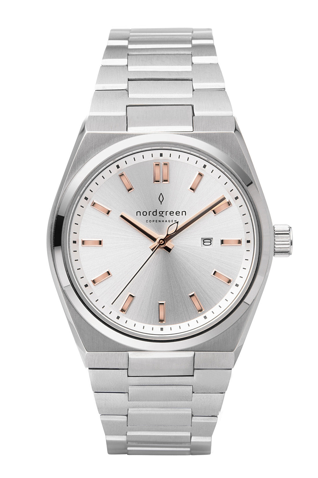 Nordgreen Succession 35mm Silver Dial &amp; Rose Gold Indicies Stainless Steel Strap Watch-PEROZ Accessories