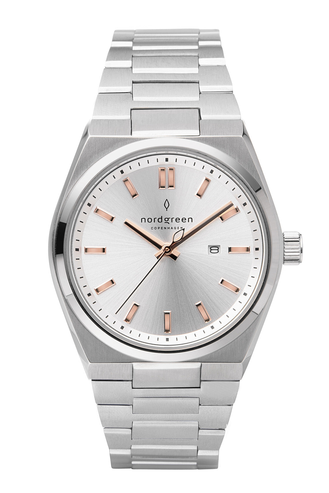 Nordgreen Succession 35mm Silver Dial &amp; Rose Gold Indicies Stainless Steel Strap Watch-PEROZ Accessories