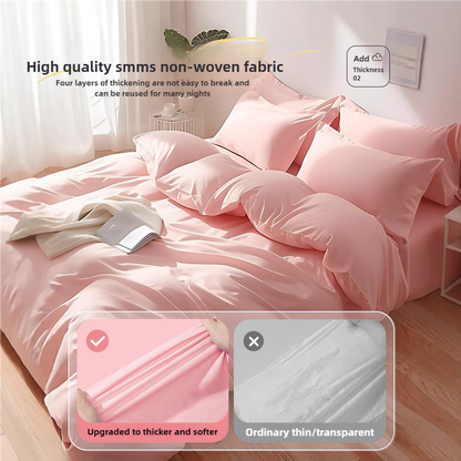 4 Packaging Pink Disposable Travel Bedding Set - Waterproof &amp; Clean, Soft Non-Woven Fabric, 4 Pieces Set for Twin Beds-Home &amp; Garden > Bedding > Bed Sheets-PEROZ Accessories
