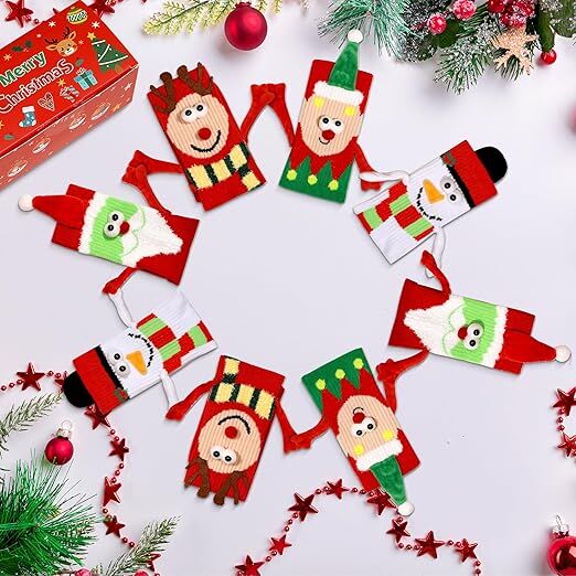4 Pairs Christmas Socks, Crazy Holiday Hand Holding Socks Funny Christmas Stocking Stuffers-Occasions > Christmas > Christmas Clothing-PEROZ Accessories
