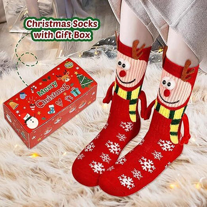 4 Pairs Christmas Socks, Crazy Holiday Hand Holding Socks Funny Christmas Stocking Stuffers-Occasions > Christmas > Christmas Clothing-PEROZ Accessories