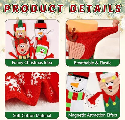4 Pairs Christmas Socks, Crazy Holiday Hand Holding Socks Funny Christmas Stocking Stuffers-Occasions > Christmas > Christmas Clothing-PEROZ Accessories