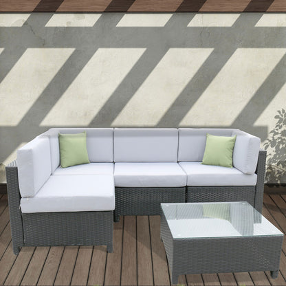Milano 5 Piece Wicker Rattan Sofa Set Light Grey Outdoor Lounge Patio Set-Outdoor Sofa/Lounge Sets-PEROZ Accessories