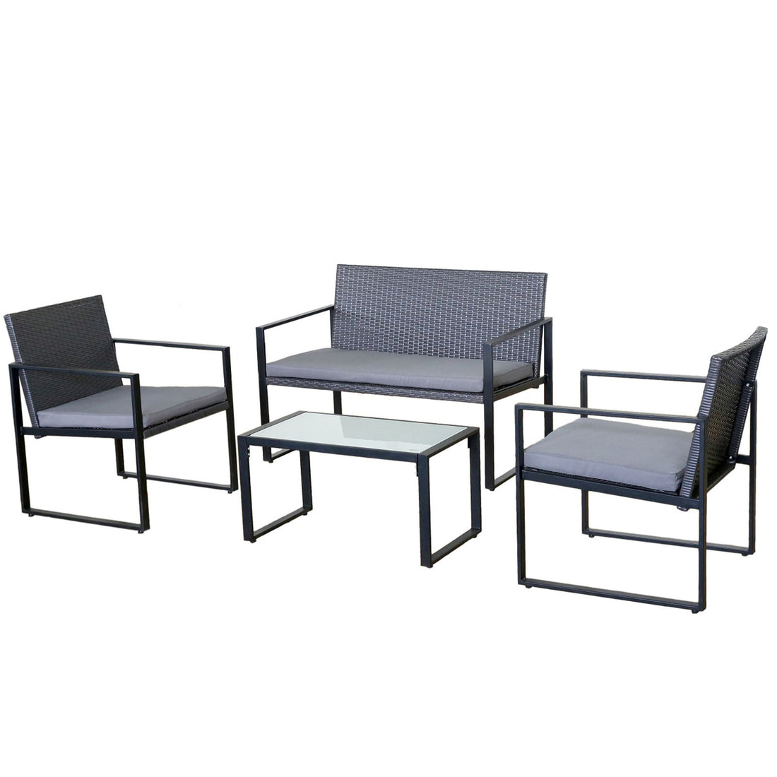 Milano Outdoor Furniture 4pc Rattan Patio Setting Coffee Table Chairs Set Garden-Outdoor Chairs &amp; Lounges-PEROZ Accessories