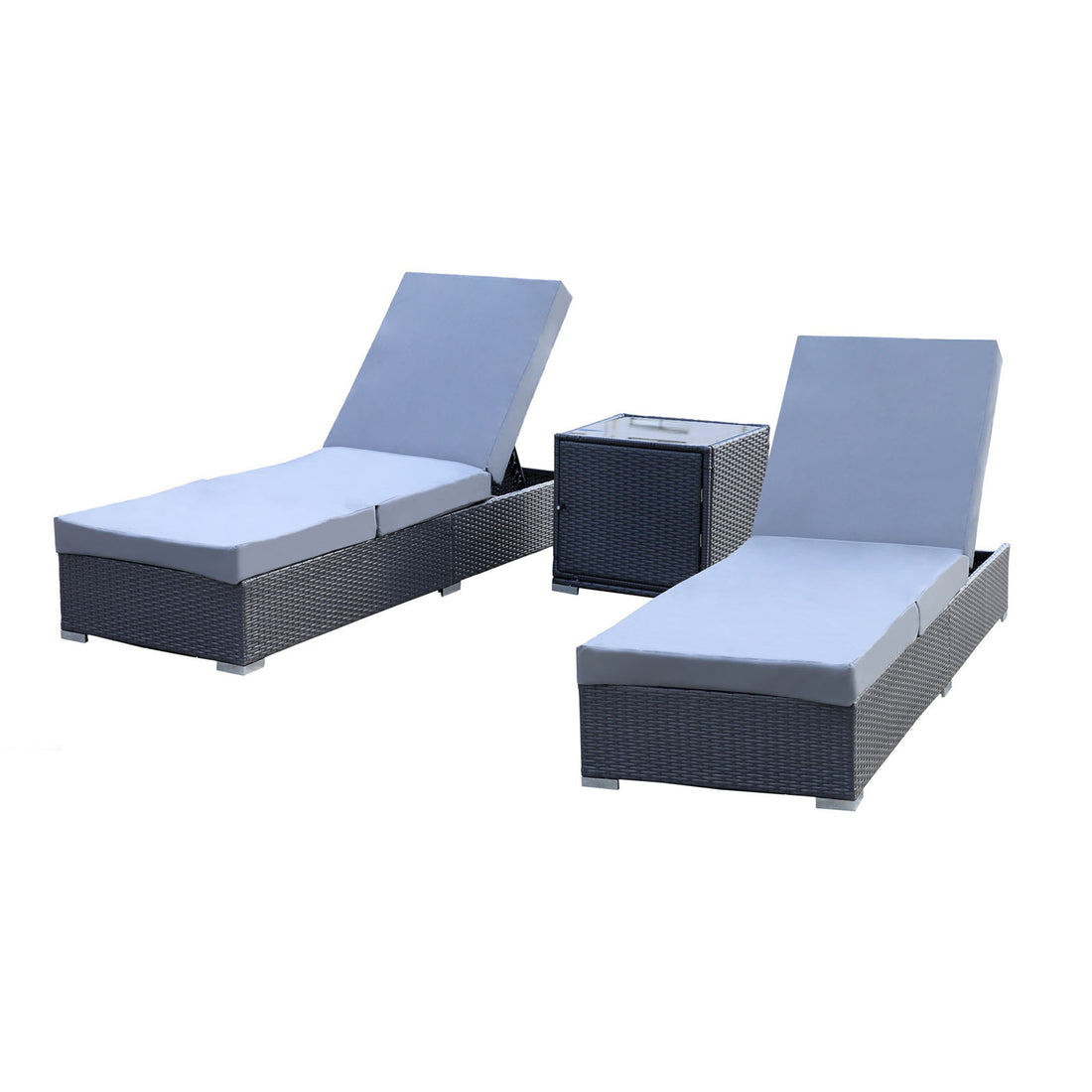 Milano Outdoor 3pc Sun Lounge Pool Bed Deck Rattan Chair Adjustable Furniture-Outdoor Chairs &amp; Lounges-PEROZ Accessories