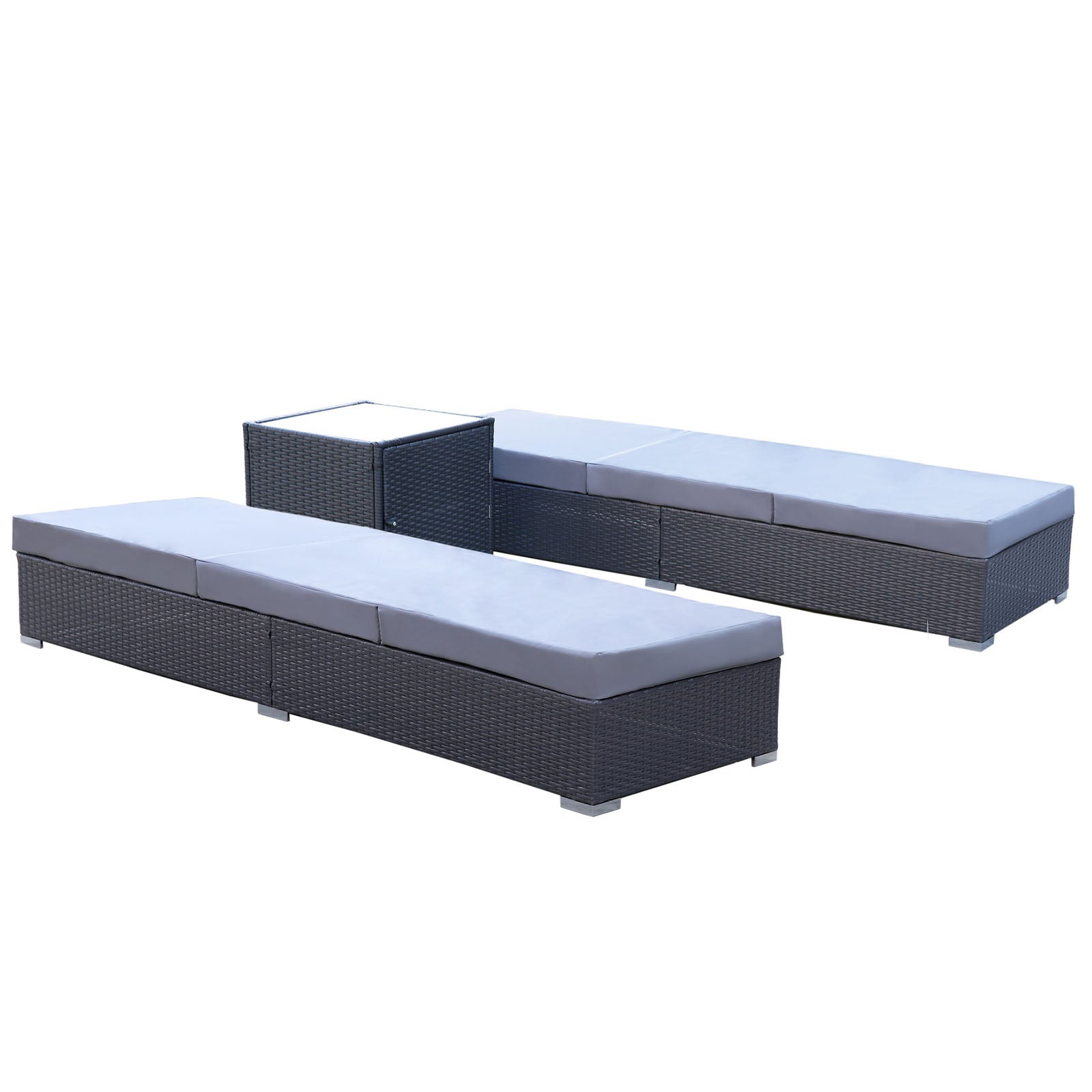 Milano Outdoor 3pc Sun Lounge Pool Bed Deck Rattan Chair Adjustable Furniture-Outdoor Chairs &amp; Lounges-PEROZ Accessories