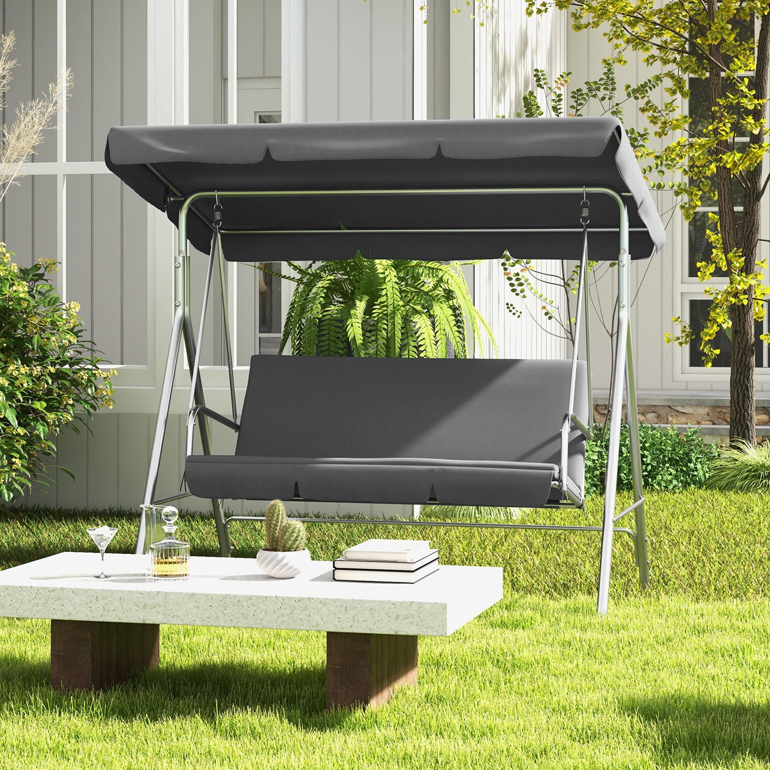 Milano Outdoor Swing Bench Seat Chair Canopy Furniture 3 Seater Garden Hammock-Outdoor Chairs &amp; Lounges-PEROZ Accessories