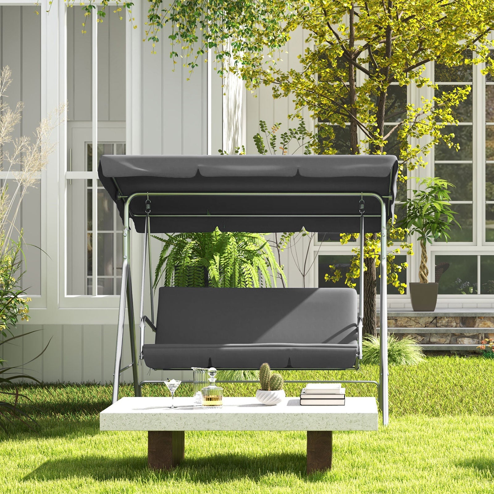 Milano Outdoor Swing Bench Seat Chair Canopy Furniture 3 Seater Garden Hammock-Outdoor Chairs &amp; Lounges-PEROZ Accessories