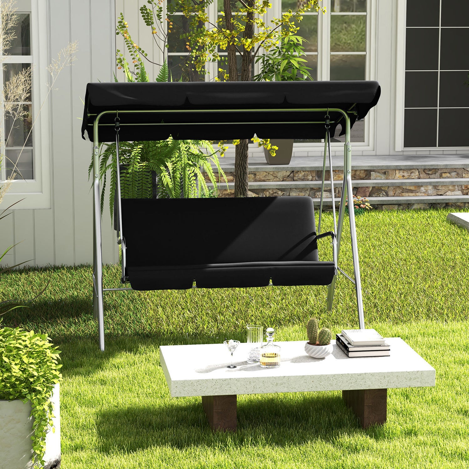 Milano Outdoor Swing Bench Seat Chair Canopy Furniture 3 Seater Garden Hammock-Outdoor Chairs &amp; Lounges-PEROZ Accessories