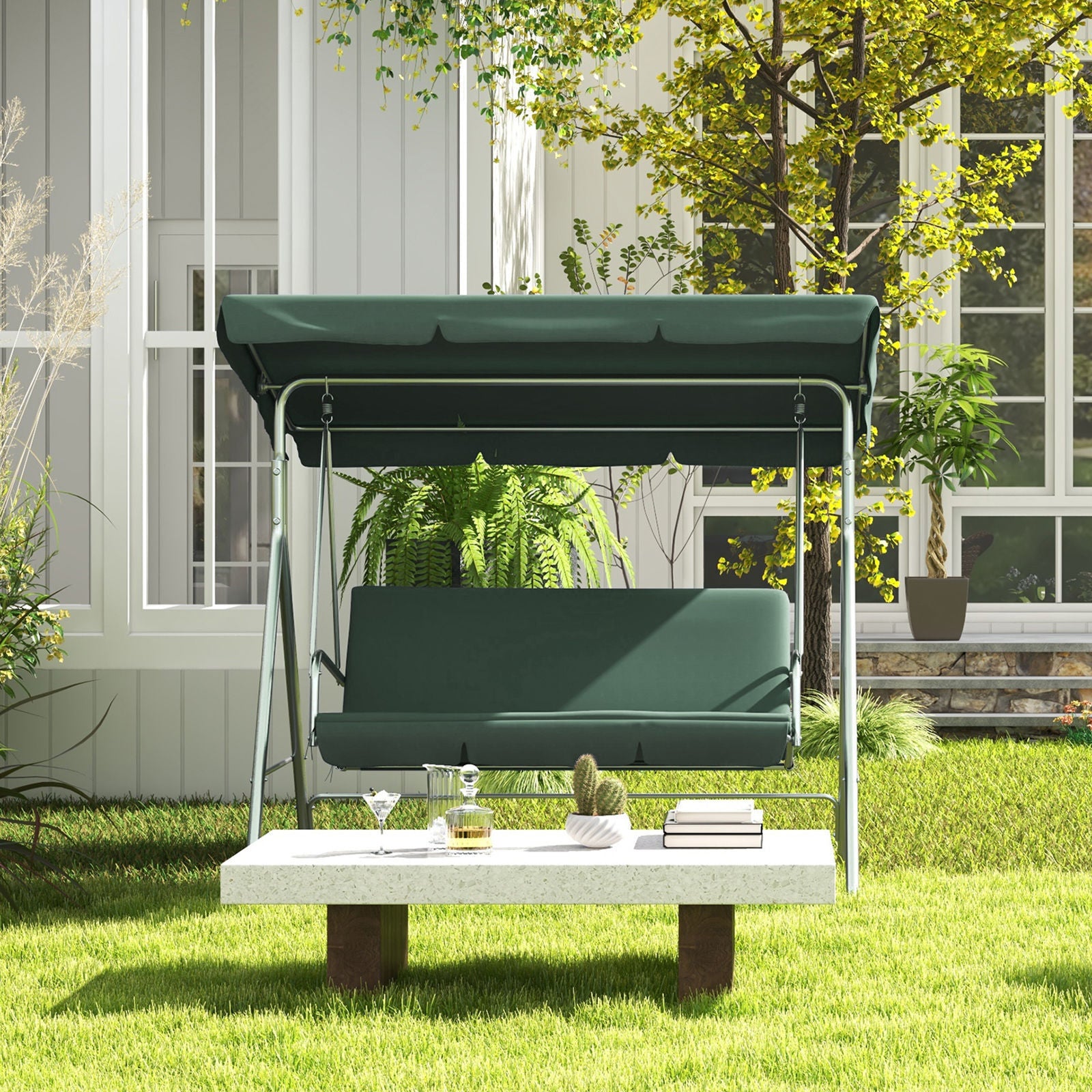 Milano Outdoor Swing Bench Seat Chair Canopy Furniture 3 Seater Garden Hammock-Outdoor Chairs &amp; Lounges-PEROZ Accessories