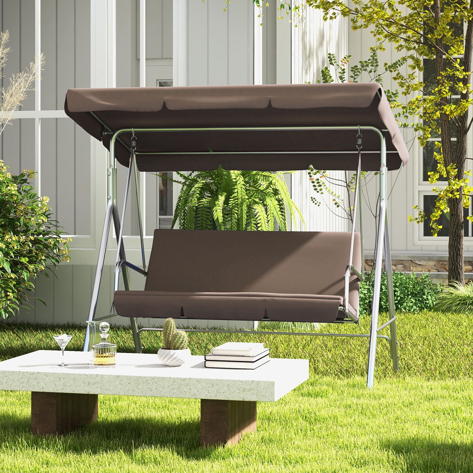 Milano Outdoor Swing Bench Seat Chair Canopy Furniture 3 Seater Garden Hammock-Outdoor Chairs &amp; Lounges-PEROZ Accessories