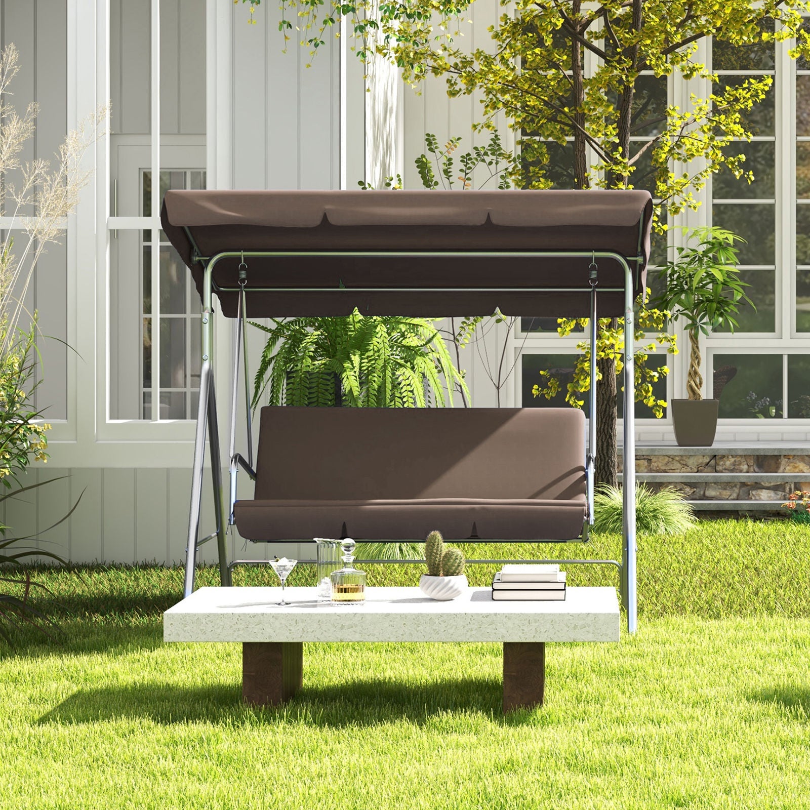 Milano Outdoor Swing Bench Seat Chair Canopy Furniture 3 Seater Garden Hammock-Outdoor Chairs &amp; Lounges-PEROZ Accessories