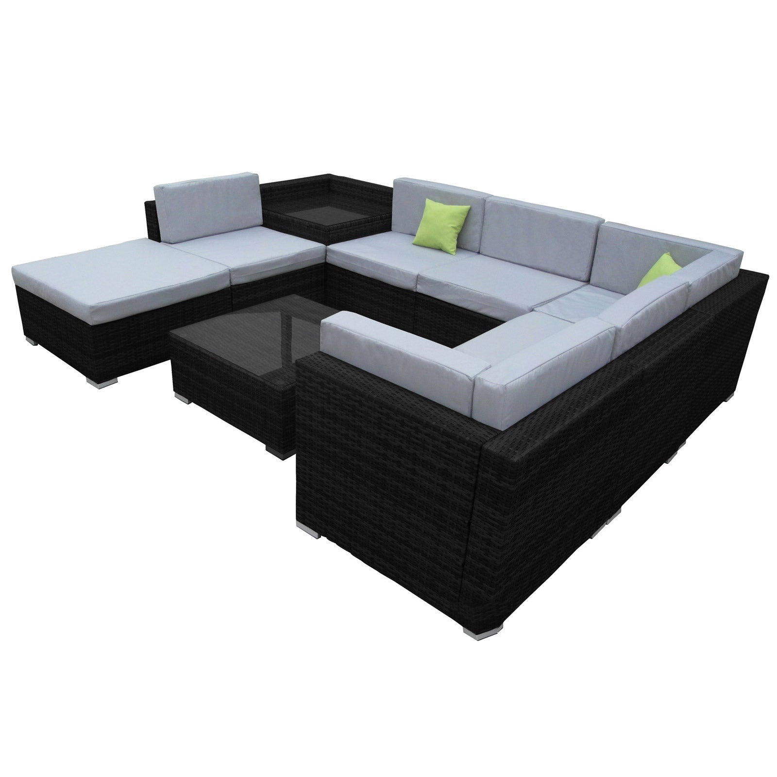 Milano 9 Piece Wicker Rattan Sofa Set Grey Outdoor Lounge Patio Furniture-Outdoor Sofa/Lounge Sets-PEROZ Accessories